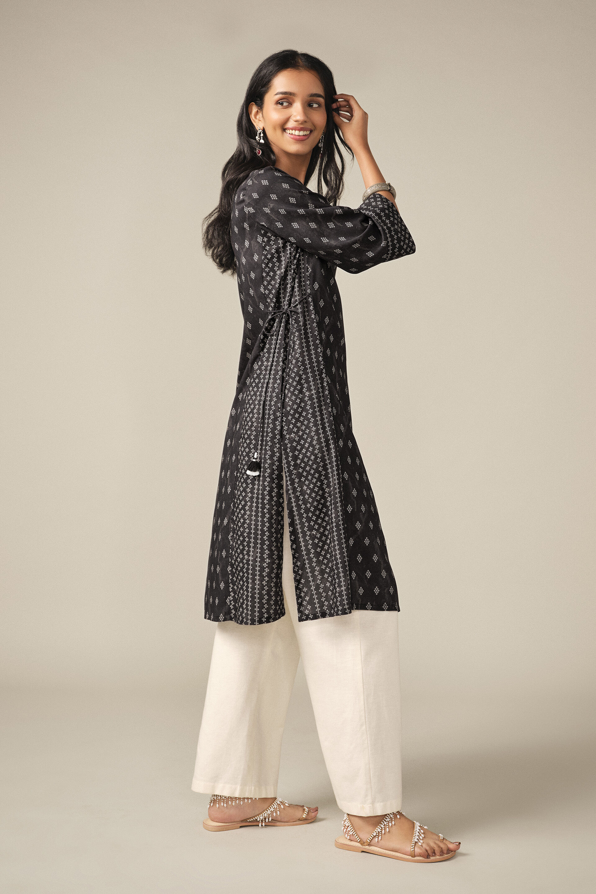 Printed A-line Kurta in Black, Black, image 5